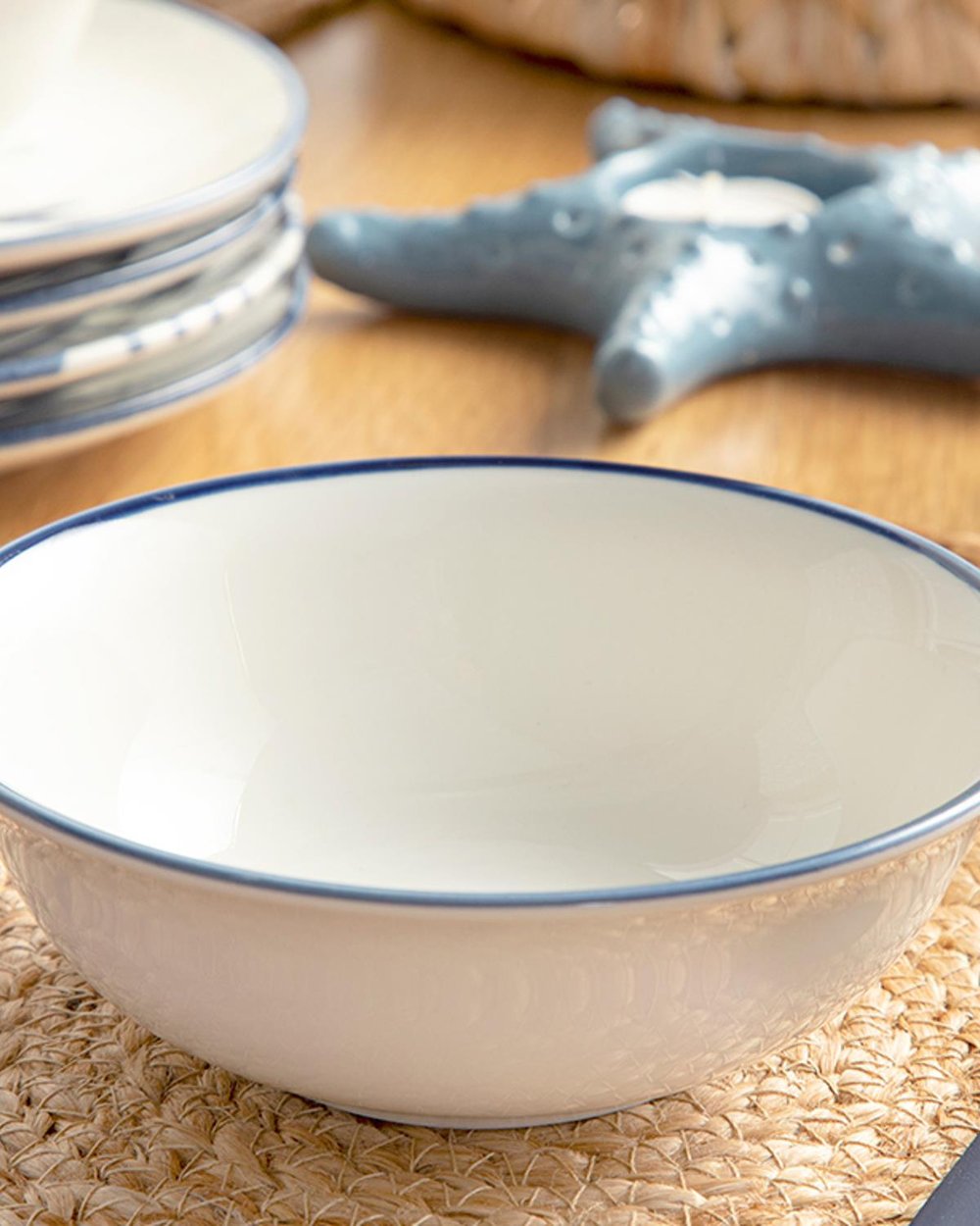 Simple Porcelain Bowl 14 cm White-NavyBlue