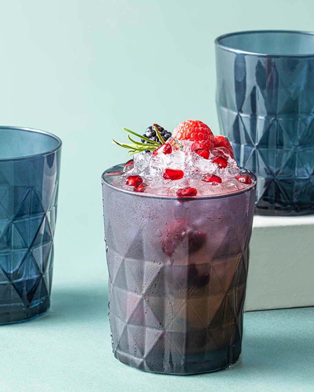 Sofya Чаша За Безалкохолно 3 Бр., Стъкло, Тъмно Синьо, 365 Ml