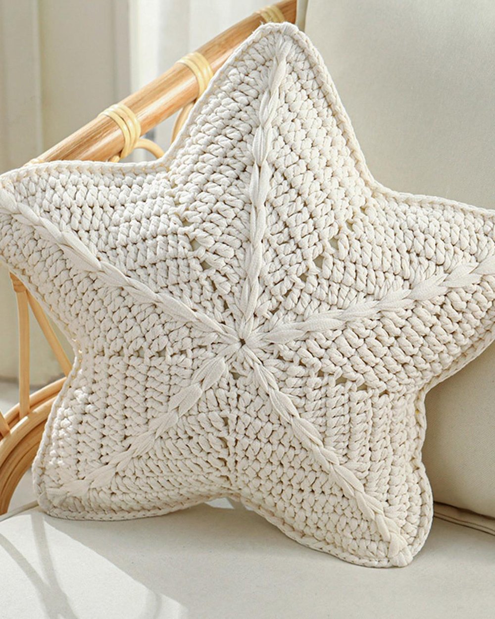 Star Knitting Decorative Cushion 50 cm Ecru