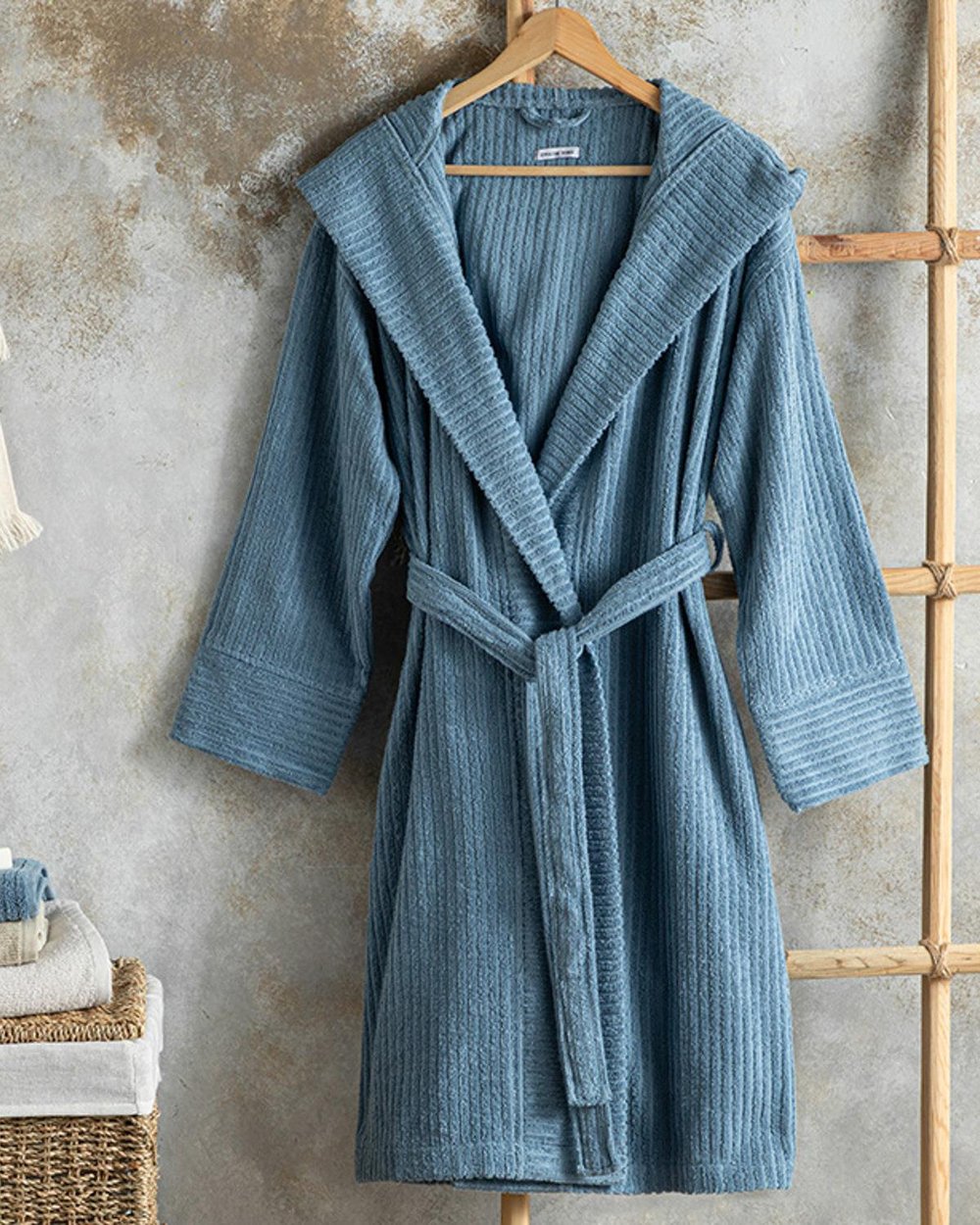 Stripe Халат Рипсено, Памучен, Индиго, L-Xl