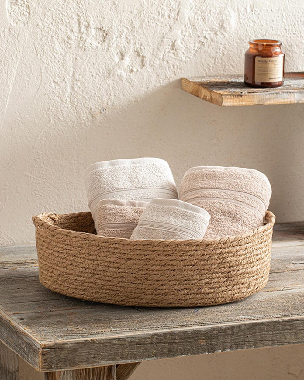 Stripe Wicker Straw Basket 37x30x10 cm Natural