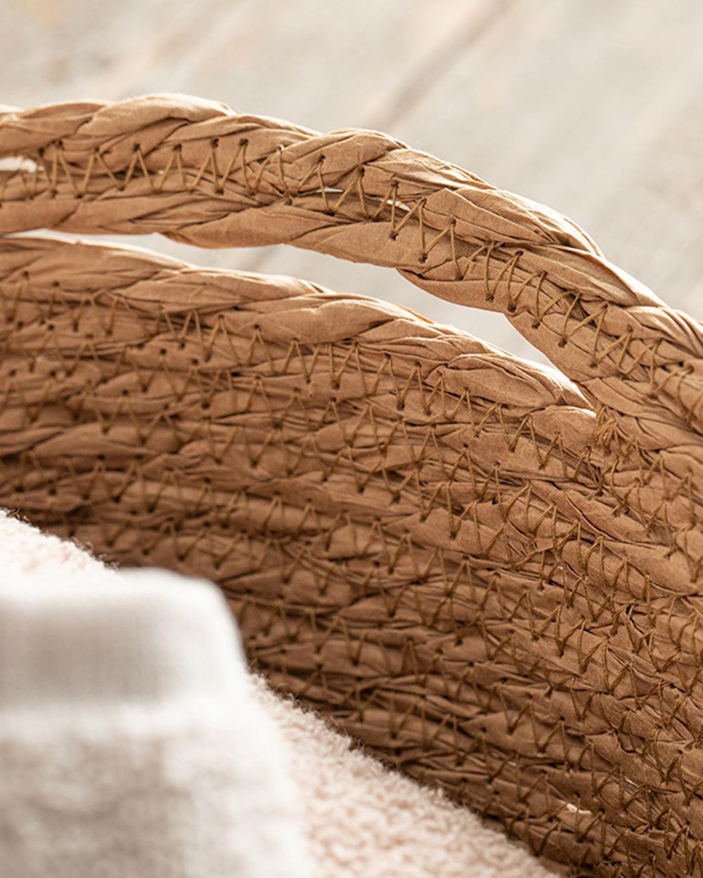 Stripe Wicker Straw Basket 37x30x10 cm Natural