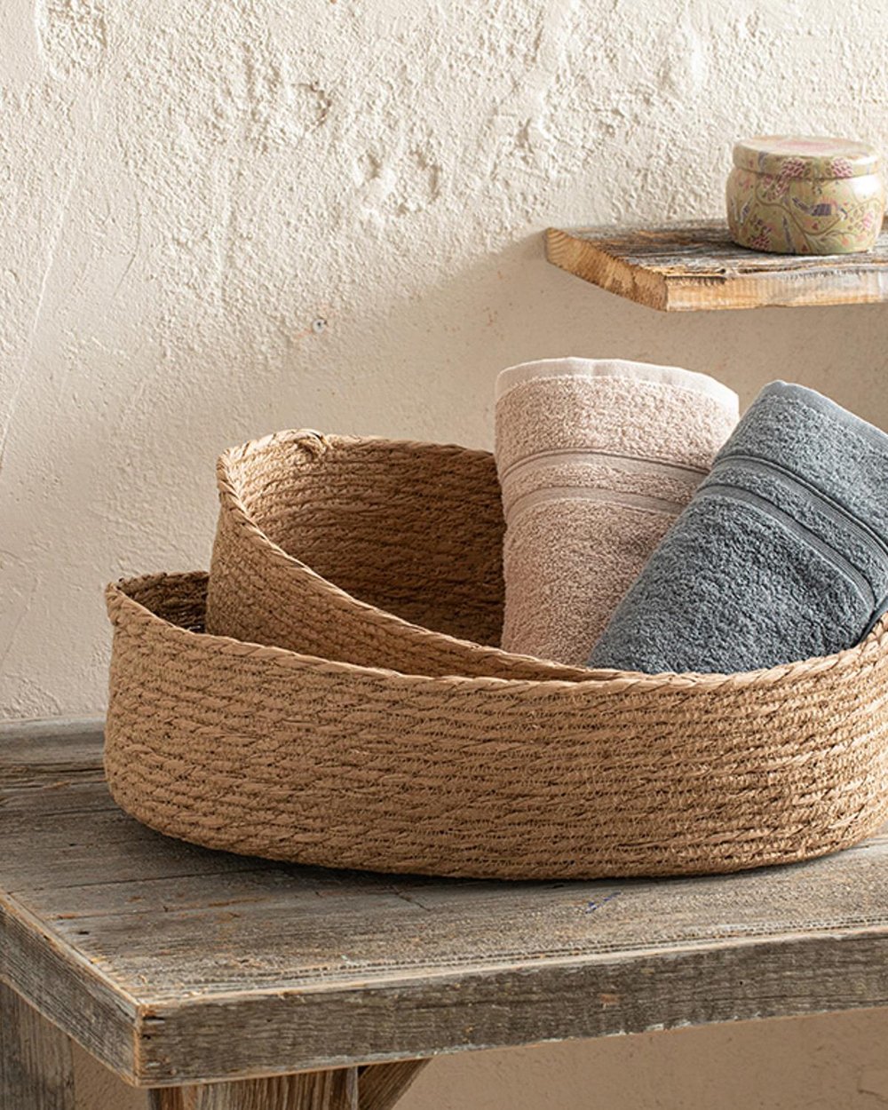 Stripe Wicker Straw Basket 37x30x10 cm Natural