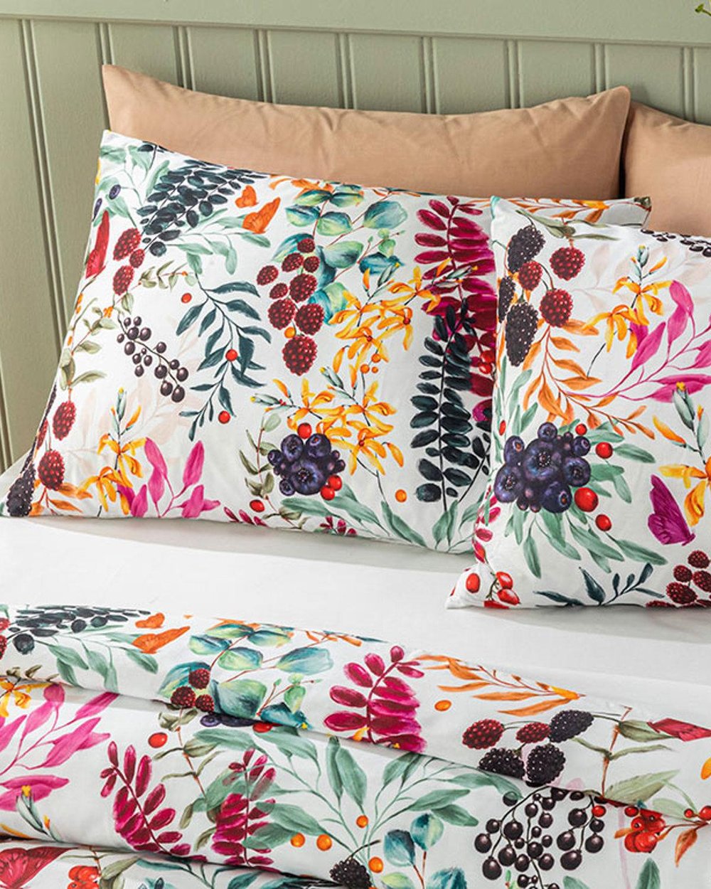 Summer Berries Dijital Baskılı Soft Cotton For One Person Duvet Cover Set 160x220 cm Fuschia