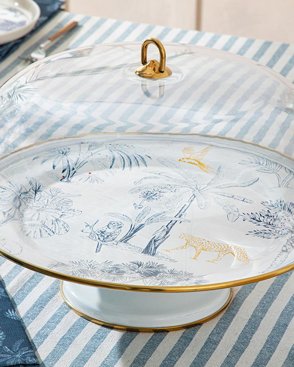Toile Botanical Фанус За Кекс Емайлиран, Тъмно Синьо-Бяло, 31 Cm