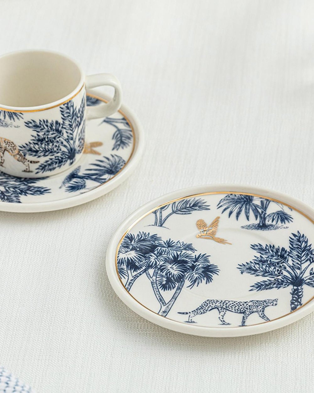 Toile Jungle bone porcelain 4 Parça 2 Kişilik Coffee Cup Set 90 ml Dark Blue - White