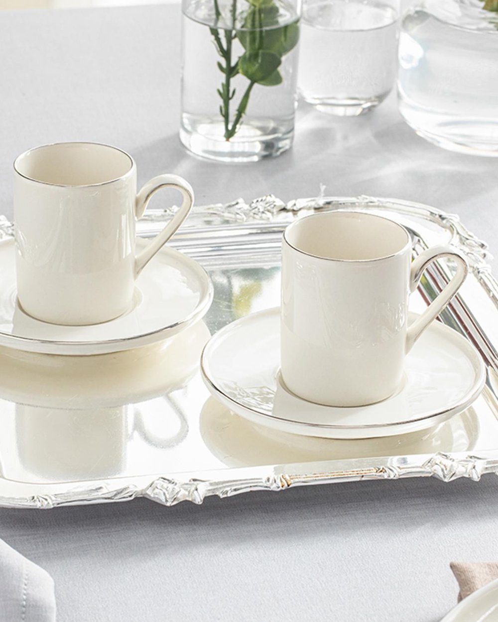 Torino Porcelain 4 Pieces 2 Servings Coffee Cup Set 90 ml Silver.