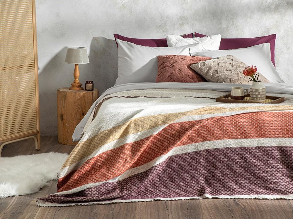 Triple Stripe Scotch For One Person Blanket 150x200 cm Damson - Terrecota