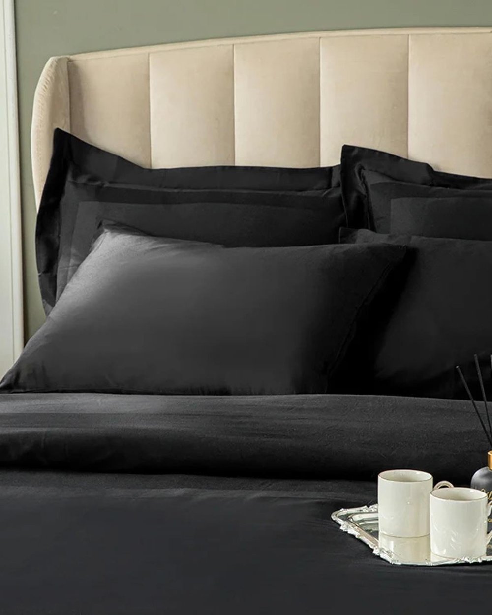 Vivian Комплект Пликове За Обикновен Чаршаф Двоен Размер С 4 Възглавници, Памучен, Черно, 200 X 220 Cm