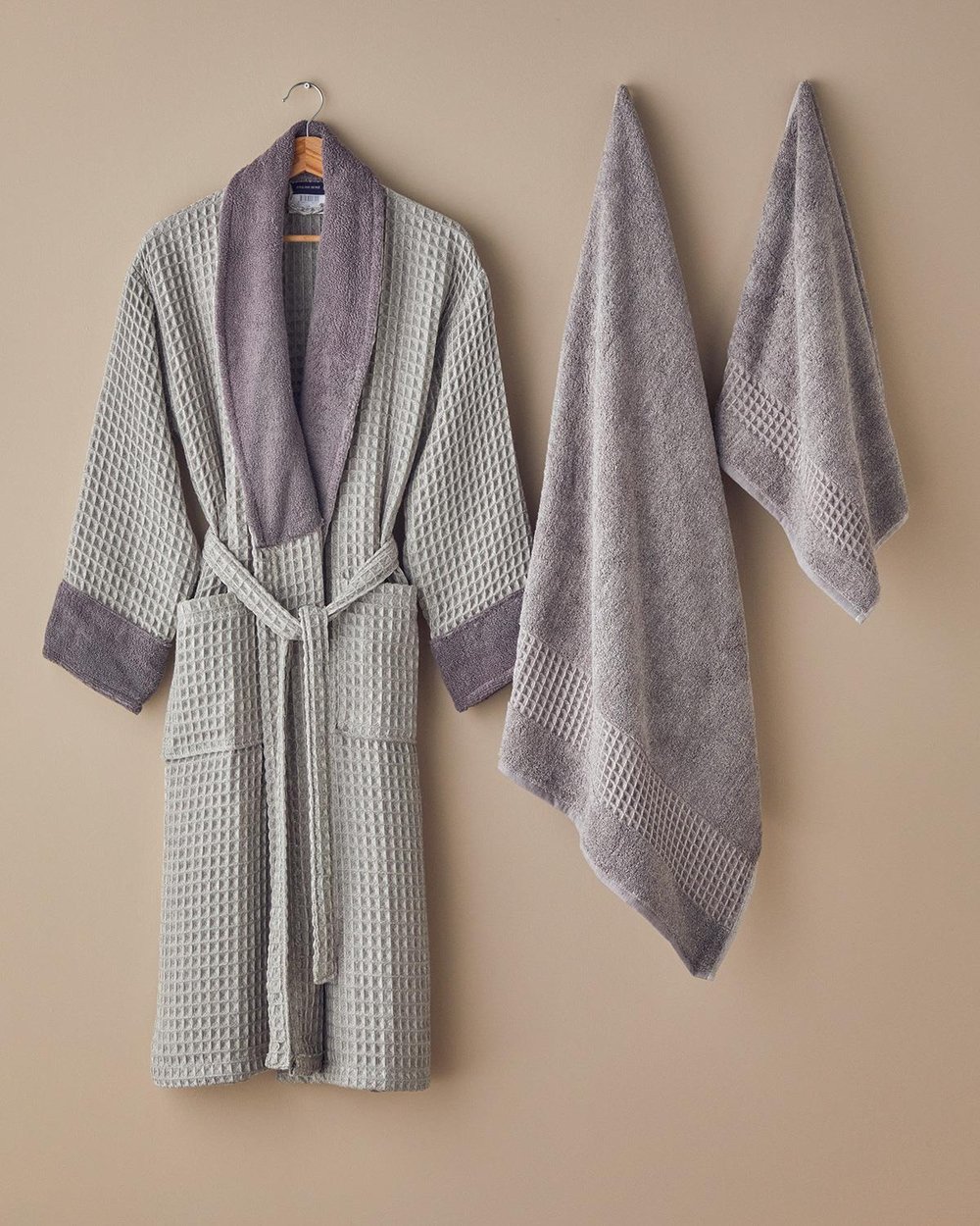 Waffle Комплект Халат За Баня Памучен L-XL Виолетов..