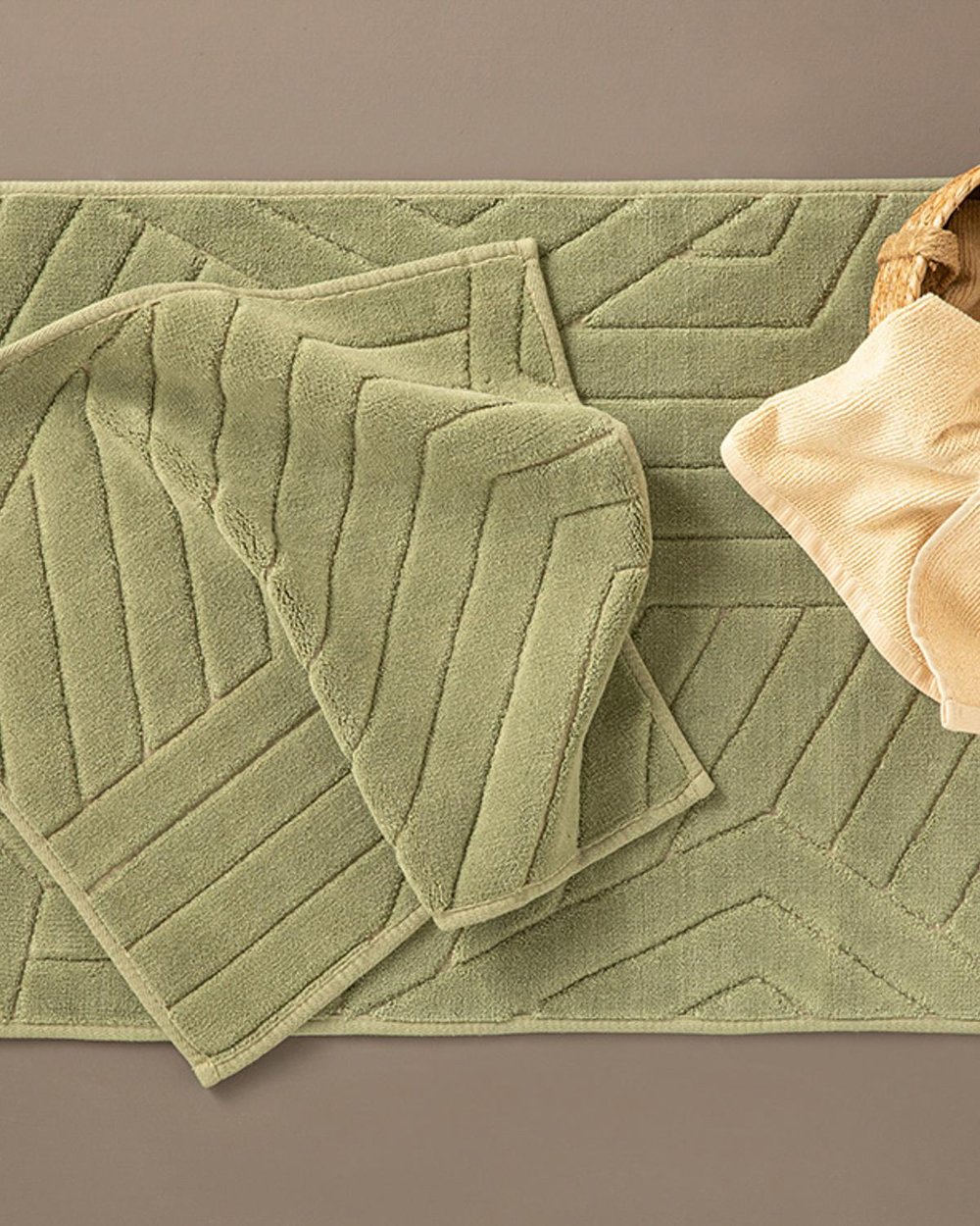 Wavy Постелка За Баня Ко Памучен, Зелено, 60 X 100 Cm + 60 X 50 Cm