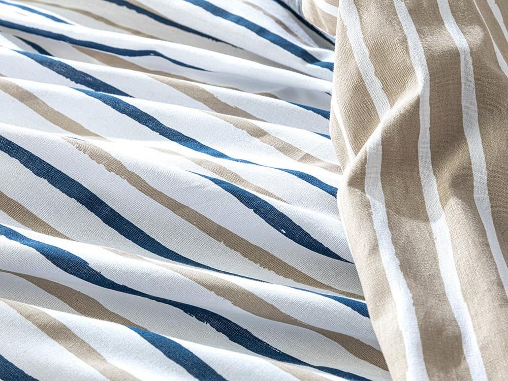 Wavy Lines СПАЛНО БЕЛЬО КОМПЛЕ Двоен човек Памучен 200x220 cm Бежово - Индиго