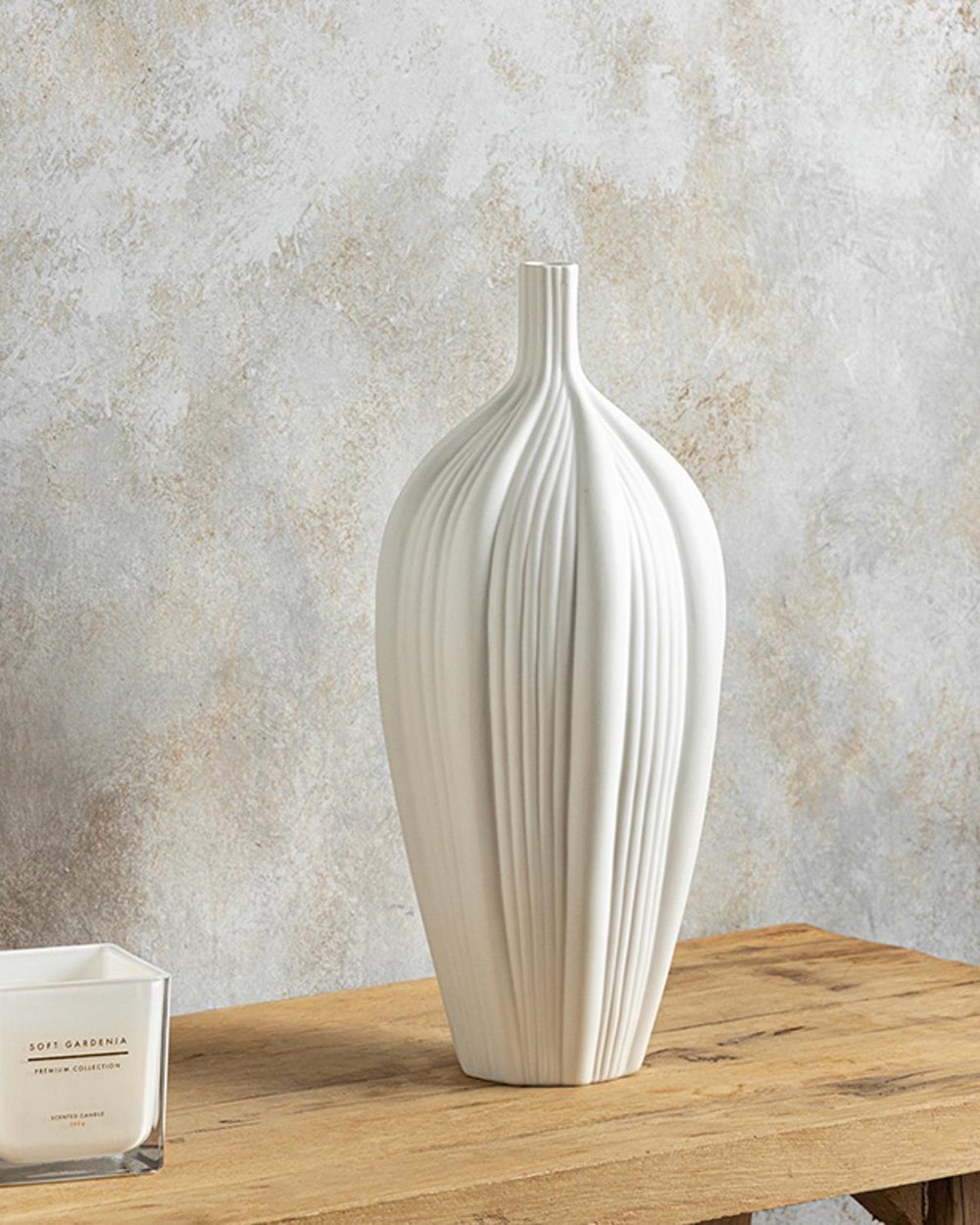 Wavy Ваза Stoneware, Бяло, 15 X 15 X 35 Cm