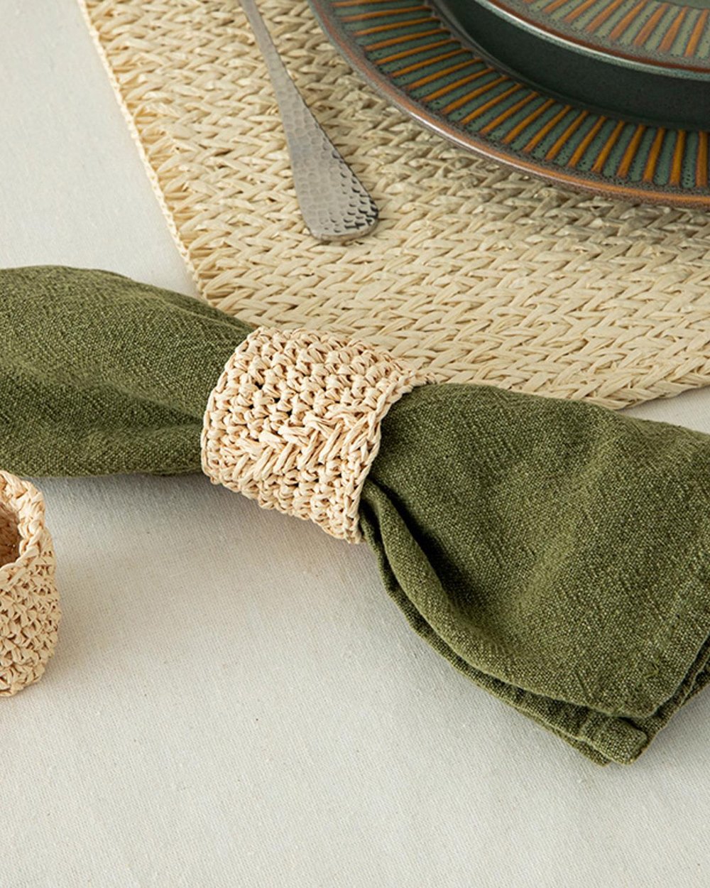 Wicker Weave Пръстен За Салфетки 2Бр., Кремово, 4 Cm