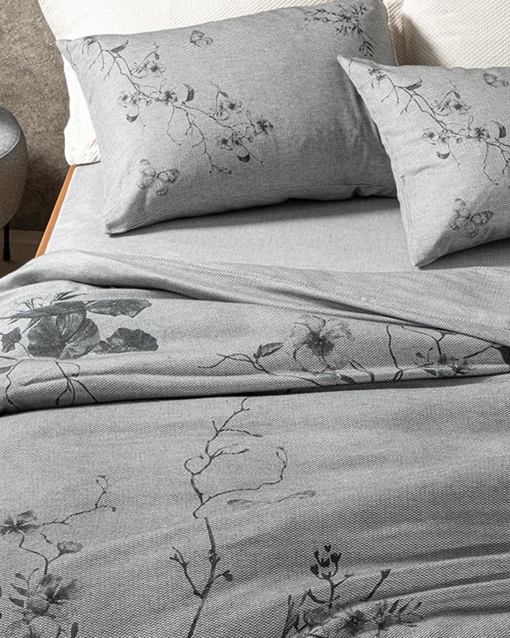 Winter Garden Painted Yarn Digital Printed For One Person Duvet Cover Set 160x220 cm Anthracite