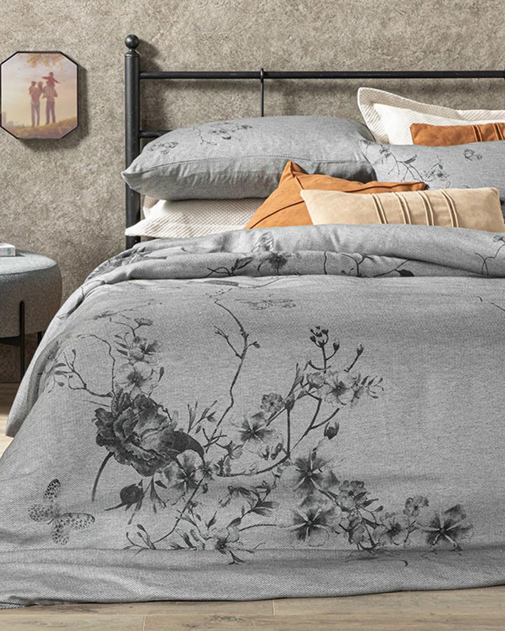 Winter Garden Painted Yarn Digital Printed For One Person Duvet Cover Set 160x220 cm Anthracite