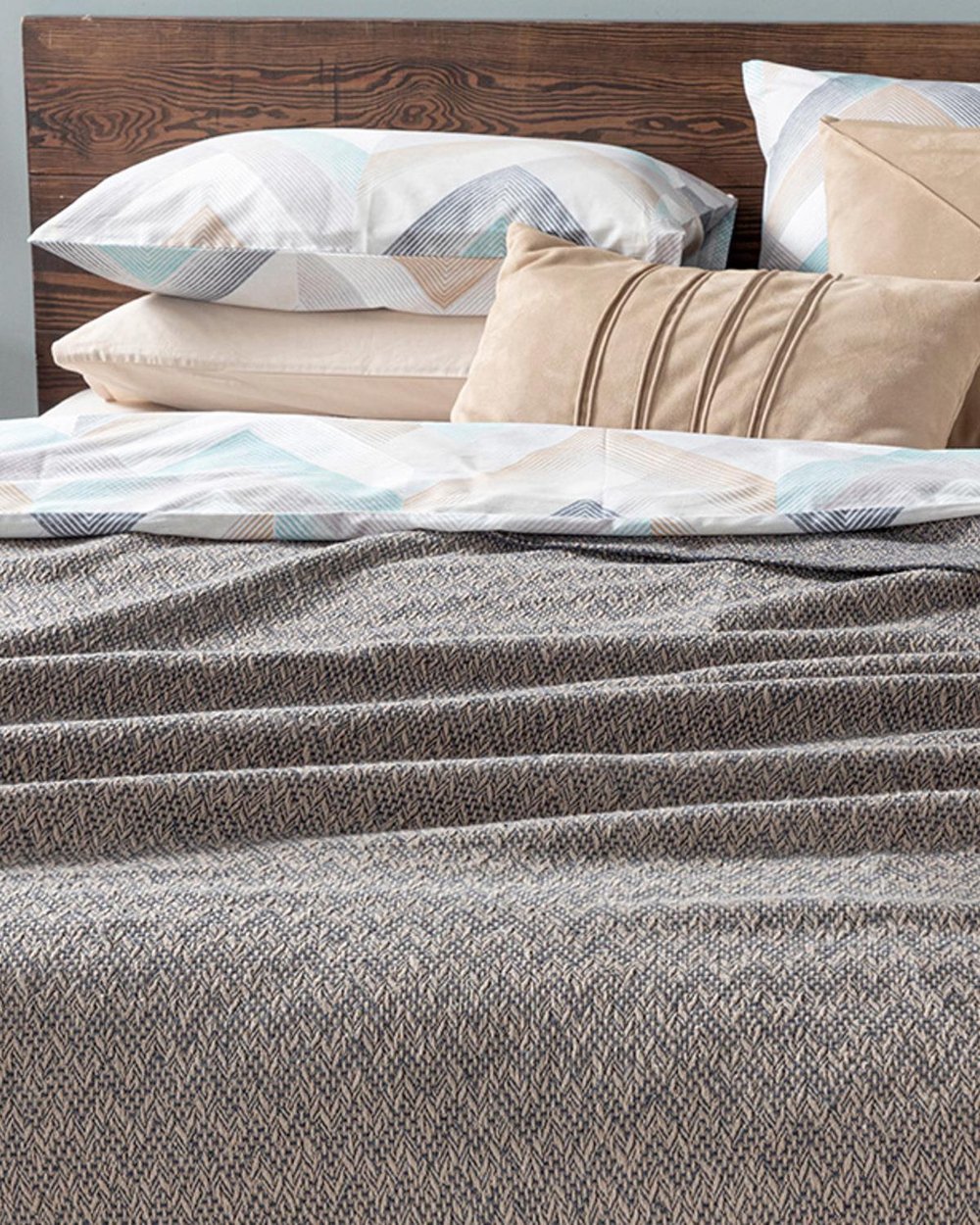 Zigzag Одеяло Единичен Памучен 150x200 см Антрацит - Бежов