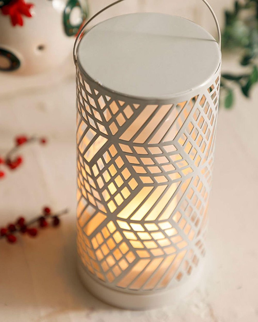 Zigzag Фенер С Led Метал 8X8X17 cm Бял
