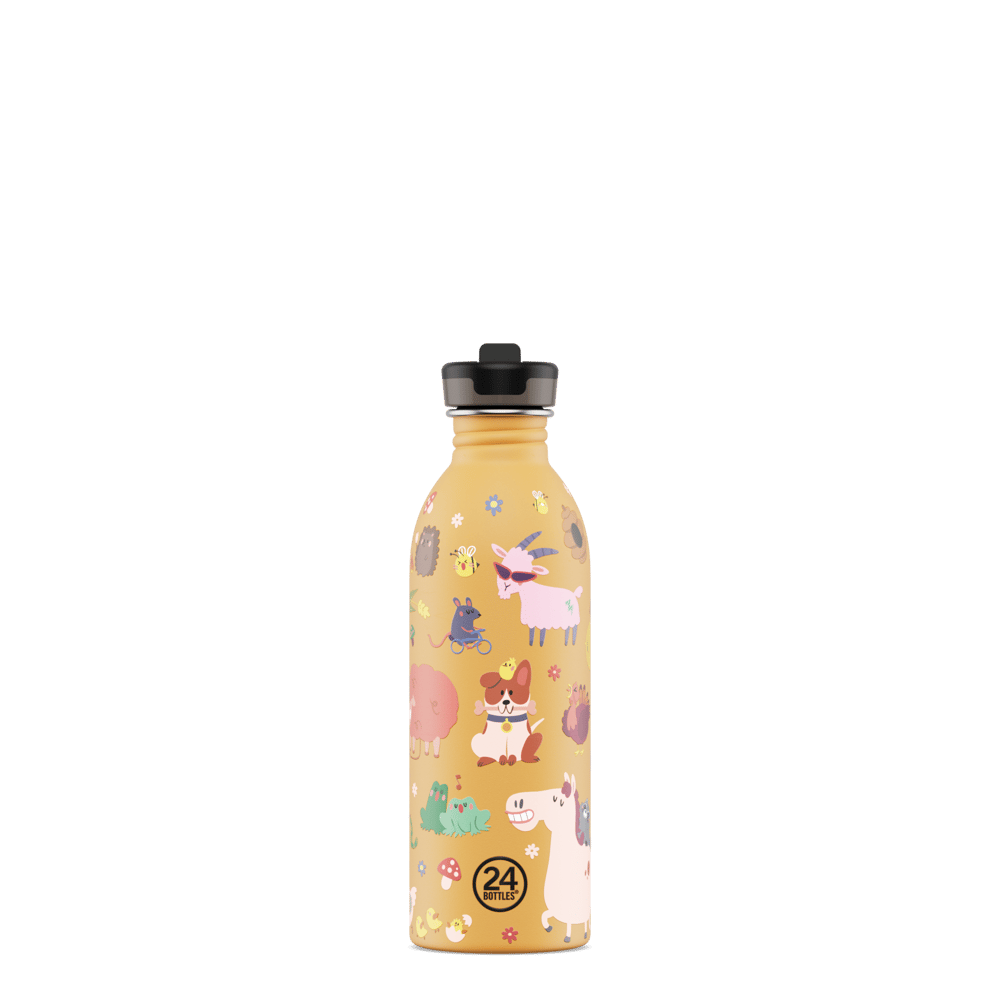 24Bottles Kids Bottle Pipetli Paslanmaz Çelik Çocuk Su Matarası 500 ml, Farm Friends