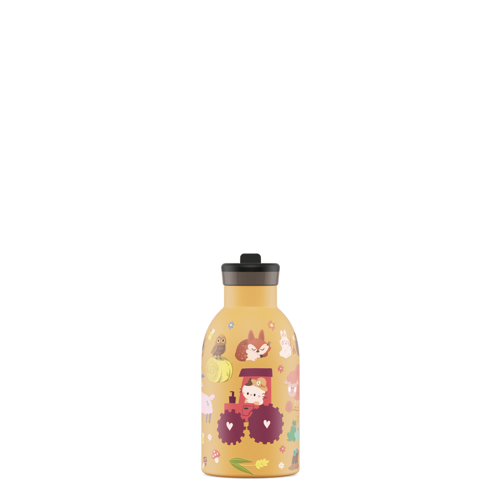 24Bottles Kids Bottle Pipetli Paslanmaz Çelik Termos 330 ml, Farm Friends