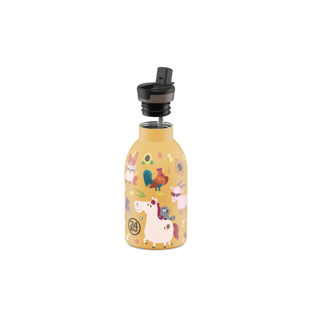 24Bottles Kids Bottle Pipetli Paslanmaz Çelik Termos 330 ml, Farm Friends