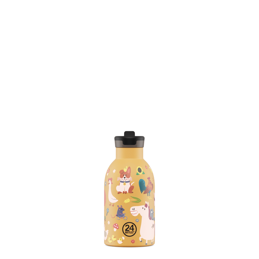 24Bottles Kids Bottle Pipetli Paslanmaz Çelik Termos 330 ml, Farm Friends