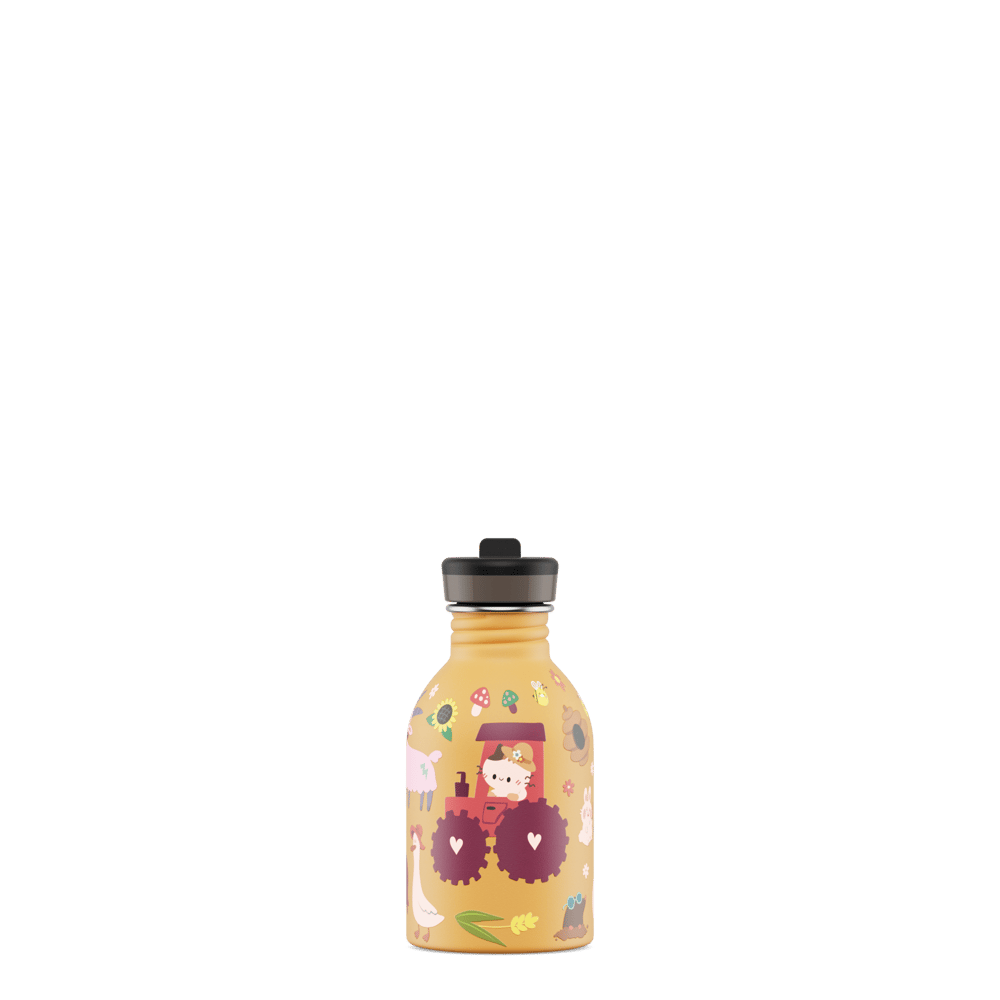 24Bottles Kids Bottle Pipetli Paslanmaz Çelik Çocuk Su Matarası 250 ml, Farm Friends