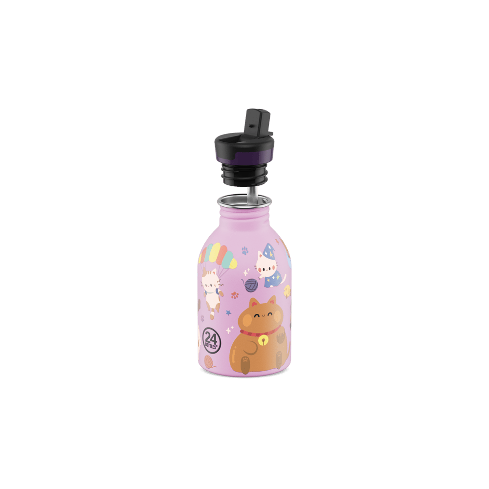 24Bottles Kids Bottle Pipetli Paslanmaz Çelik Çocuk Su Matarası 250 ml, Meow Friends