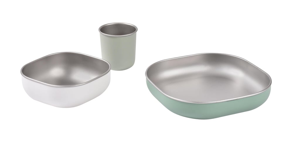 3lü Paslanmaz Çelik Beslenme seti, Sage green