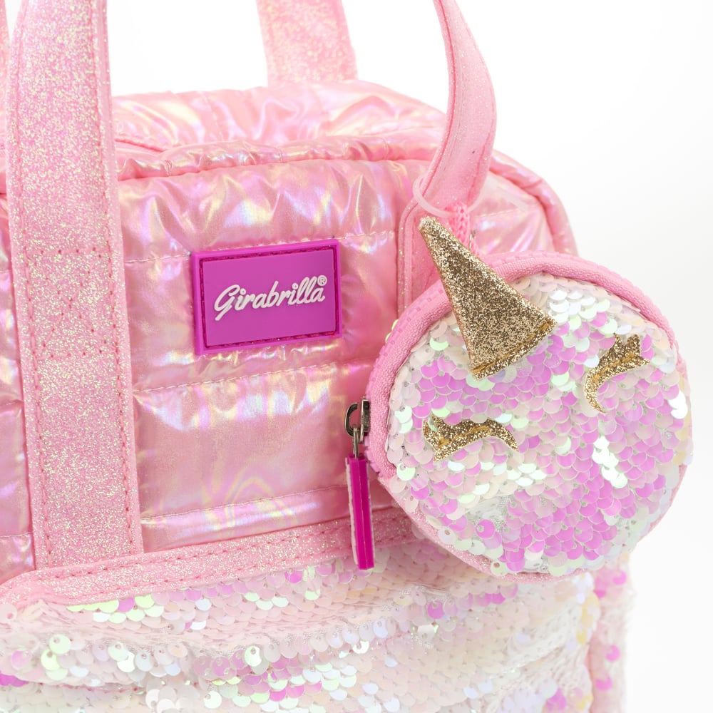 Puffer Mini Sırt Çantası Unicorn Aksesuarlı, Açık Pembe