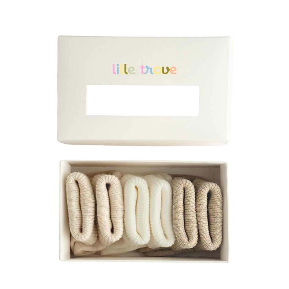 Lille Trove, Yenidoğan Çok Renkli Çorap 3lü Kutu / Bej