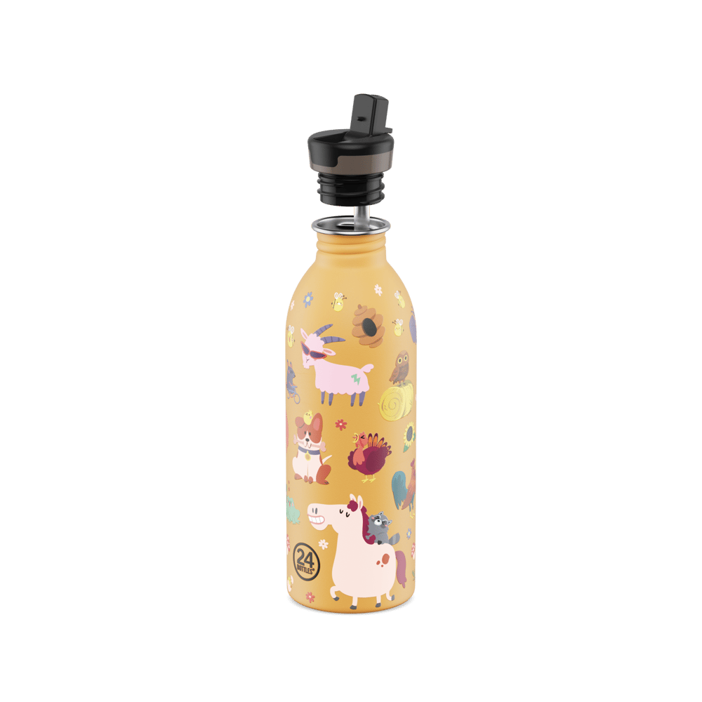 24Bottles Kids Bottle Pipetli Paslanmaz Çelik Çocuk Su Matarası 500 ml, Farm Friends