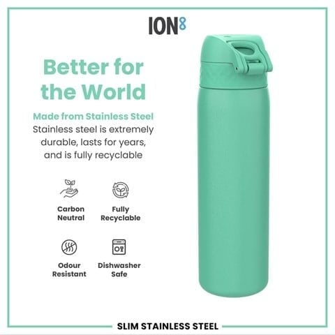 ION8 - Paslanmaz Çelik İnce Suluk - Turkuaz - 600 Ml - Sızdırmaz