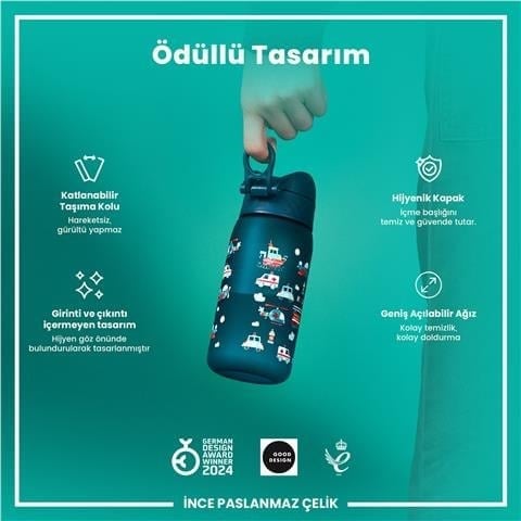 ION8 - Geri Dönüştürülmüş Plastik - Recyclon - Çocuk Suluk - İlk Yardım Taşitları - 350 Ml - Sızdırmaz - BPA İçermeyen