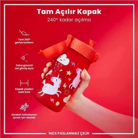 ION8 - Çocuk Suluk - Kırmızı Unicorn - 350 Ml - Sızdırmaz - BPA İçermeyen