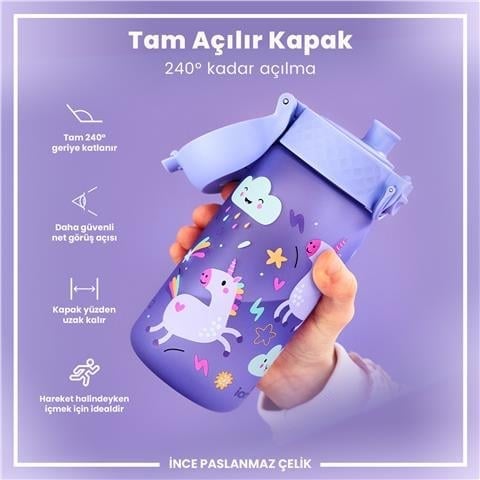 ION8 - Geri Dönüştürülmüş Plastik - Recyclon - Çocuk Suluk - Mor Unicorn - 350 Ml - Sızdırmaz - BPA İçermeyen