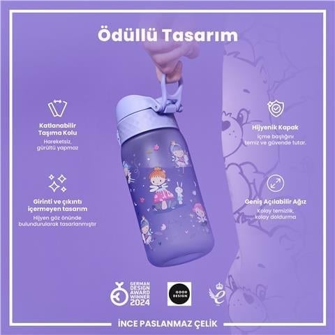 ION8 - Geri Dönüştürülmüş Plastik - Recyclon - Çocuk Suluk - Peri Kızı - 350 Ml - Sızdırmaz - BPA İçermeyen