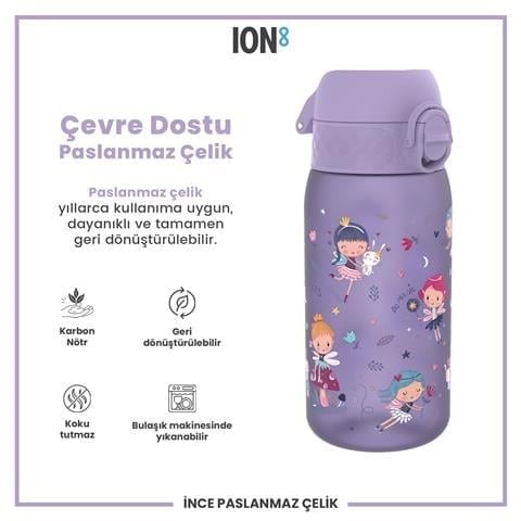 ION8 - Geri Dönüştürülmüş Plastik - Recyclon - Çocuk Suluk - Peri Kızı - 350 Ml - Sızdırmaz - BPA İçermeyen