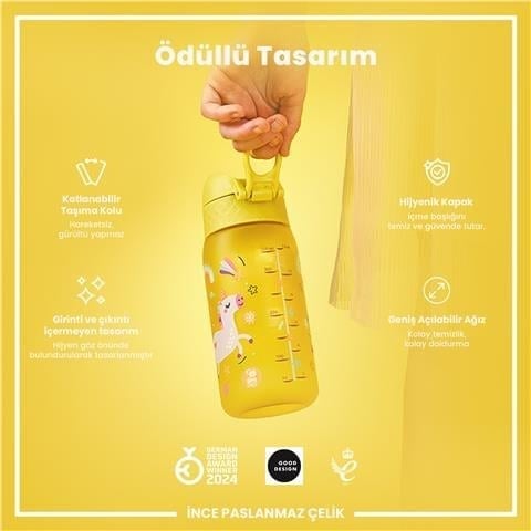 ION8 - Çocuk Suluk - Sarı Unicorn - 350 Ml - Sızdırmaz - BPA İçermeyen