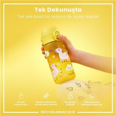 ION8 - Çocuk Suluk - Sarı Unicorn - 350 Ml - Sızdırmaz - BPA İçermeyen