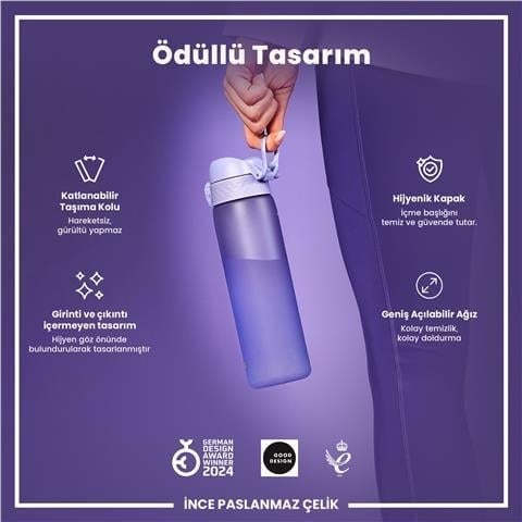 ION8 - İnce Suluk - Açık Mor - 500 Ml - Sızdırmaz - BPA İçermeyen