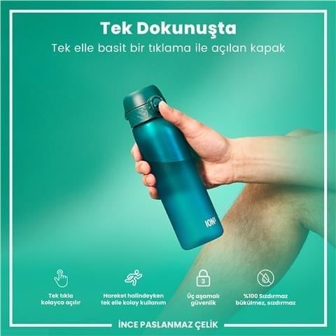 ION8 - İnce Suluk - Deniz Mavisi - 500 Ml - Sızdırmaz - BPA İçermeyen