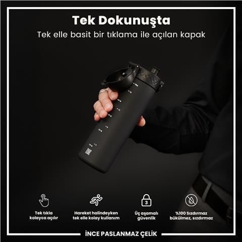 ION8 - İnce Suluk - Siyah - 500 Ml - Sızdırmaz - BPA İçermeyen