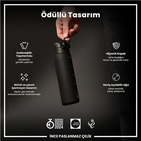 ION8 - İnce Suluk - Siyah - 500 Ml - Sızdırmaz - BPA İçermeyen