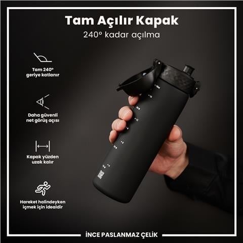 ION8 - İnce Suluk - Siyah - 500 Ml - Sızdırmaz - BPA İçermeyen