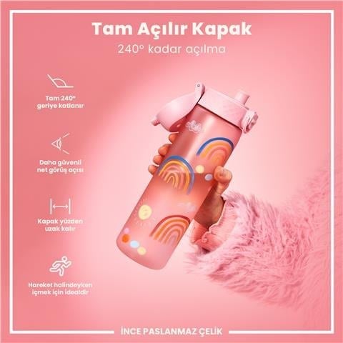 ION8 - Geri Dönüştürülmüş Plastik - Recyclon - İnce Suluk - Gökkuşağı - 500 Ml - Sızdırmaz - BPA İçermeyen