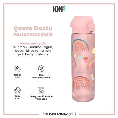 ION8 - Geri Dönüştürülmüş Plastik - Recyclon - İnce Suluk - Gökkuşağı - 500 Ml - Sızdırmaz - BPA İçermeyen
