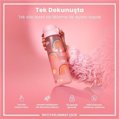 ION8 - Geri Dönüştürülmüş Plastik - Recyclon - İnce Suluk - Gökkuşağı - 500 Ml - Sızdırmaz - BPA İçermeyen