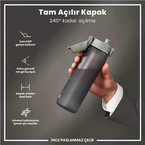 ION8 - İnce Suluk - Gri - 500 Ml - Sızdırmaz - BPA İçermeyen