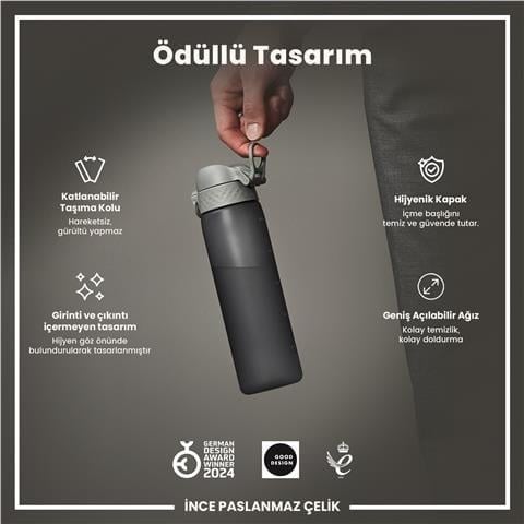 ION8 - İnce Suluk - Gri - 500 Ml - Sızdırmaz - BPA İçermeyen